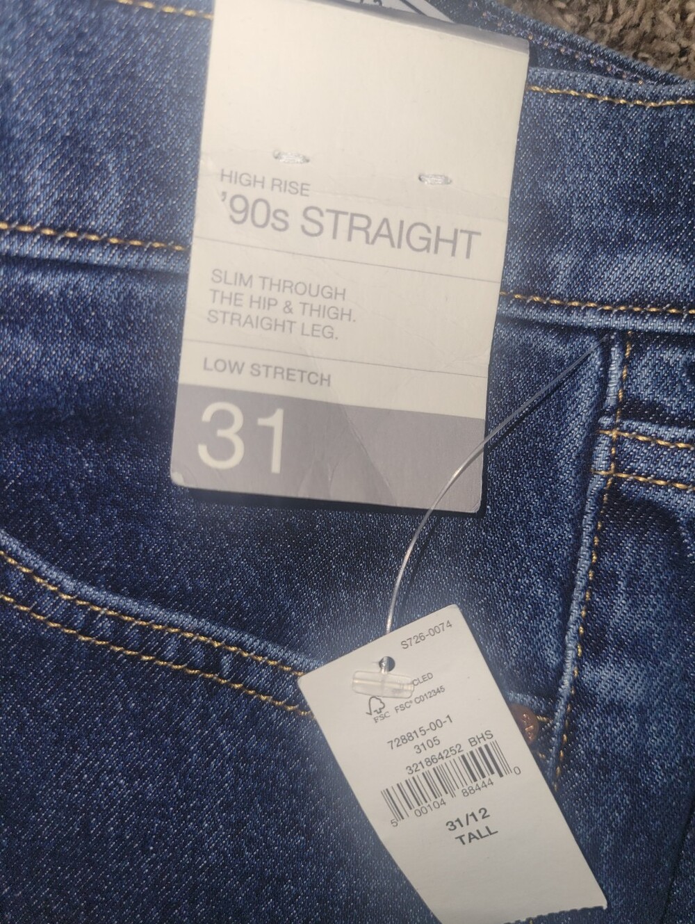 $90 GAP 90's Straight High Rise TALL Slim Jeans 31 Low Stretch